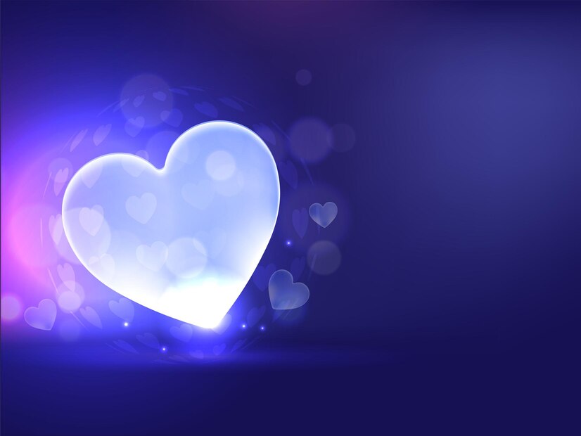 Premium Vector | Glass heart and bokeh effect sphere on blue background ...