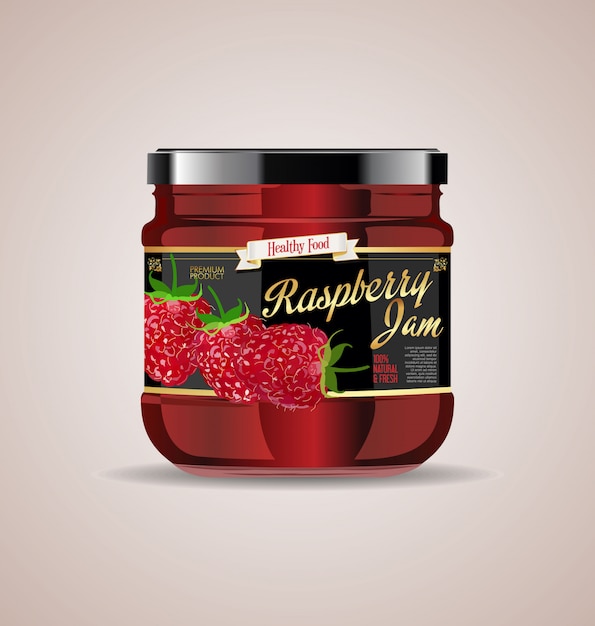 Download Glass jar mockup raspberry jam package design | Premium Vector