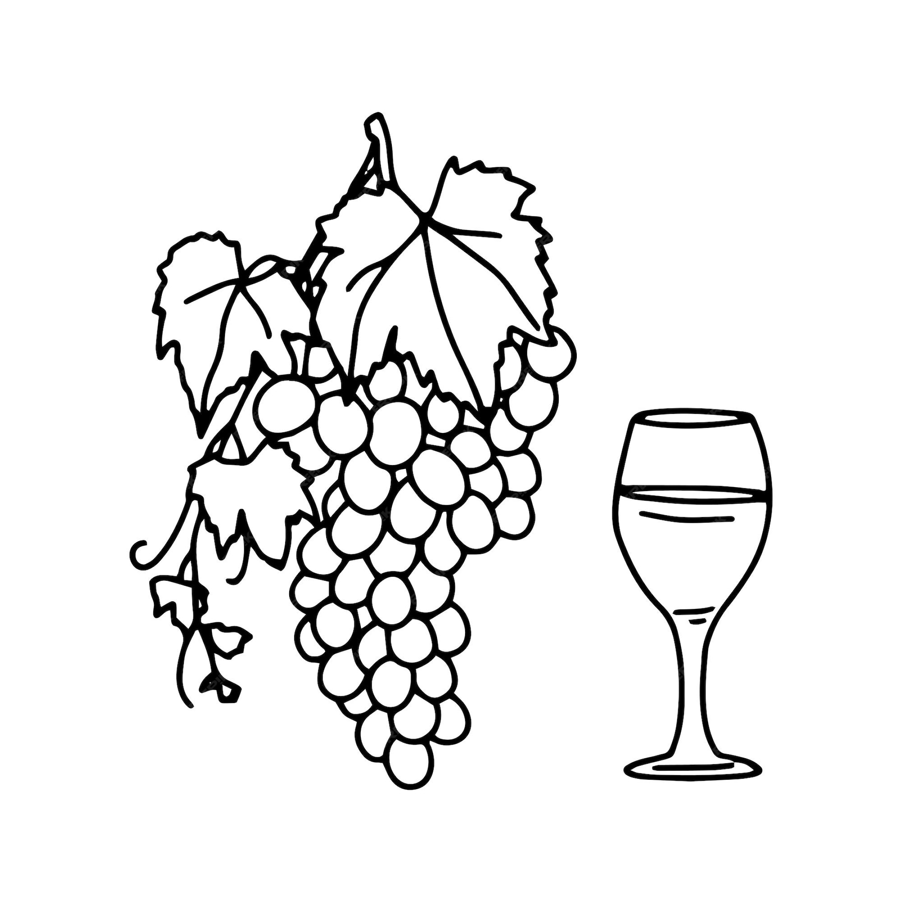 Premium Vector | A glass of wine and a bunch of grapes emblem outline ...