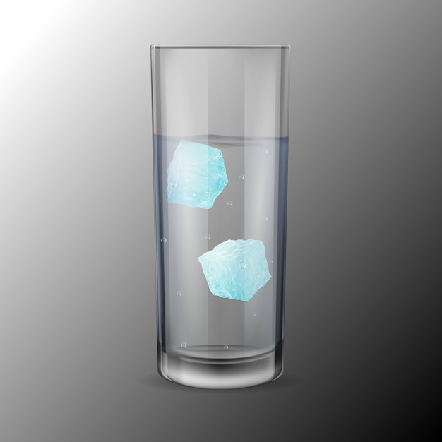 Alcohol Or Water And Two Ice Cubes, Glass Ice Cubes Vector
