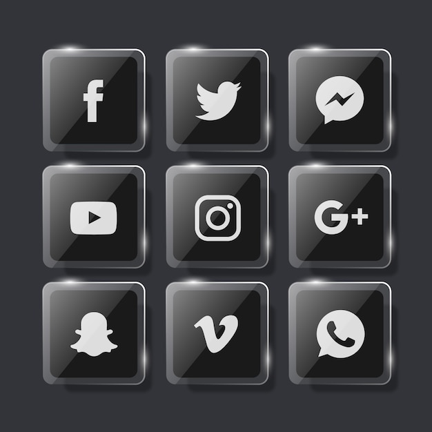 Glassy black social media icons Vector | Free Download