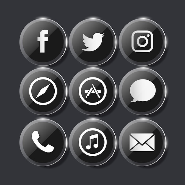 Glassy black social media icons Vector | Free Download