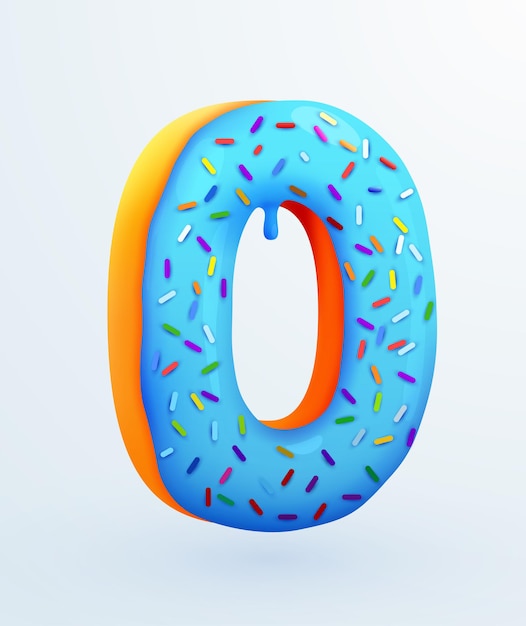 Premium Vector | Glazed donut font number number zero cake dessert ...