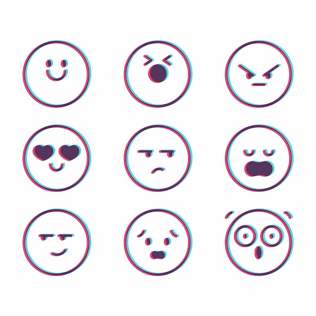 Glitch emojis icons set | Free Vector