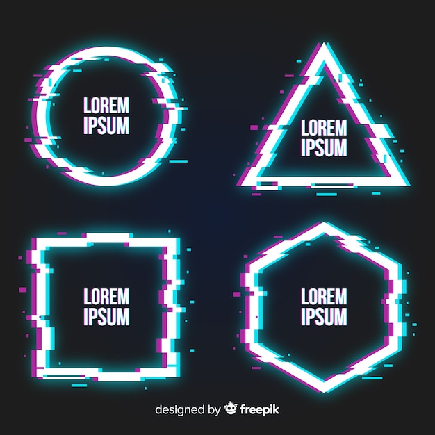 Glitch geometric shapes set Free Vector