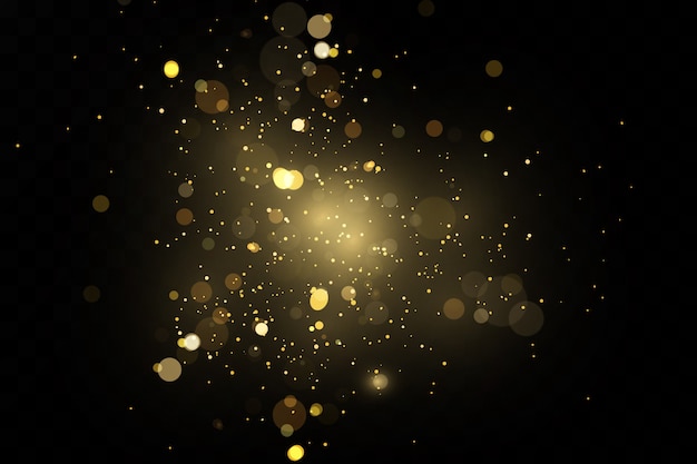 粒子のキラキラ効果 ゴールドがキラキラしています 透明な背景にスターダスト輝く粒子 Illustration Magic Christmas Cosmic Dust プレミアムベクター