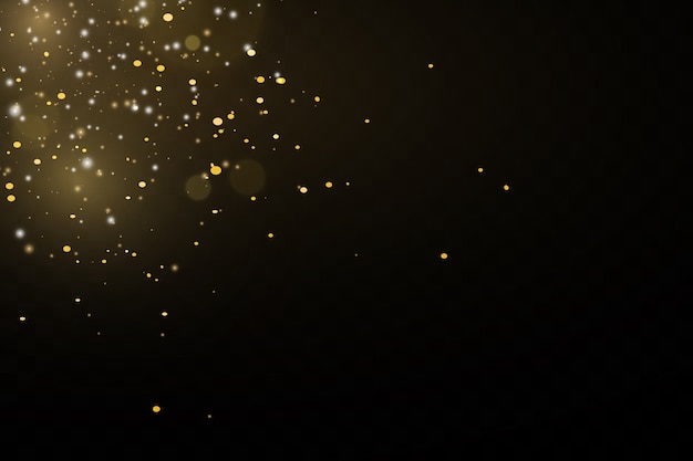 粒子のキラキラ効果 ゴールドがキラキラしています 透明な背景にスターダスト輝く粒子 プレミアムベクター