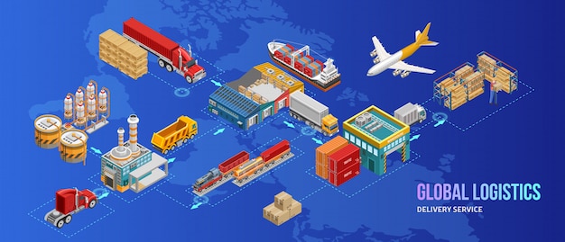 Global logistics chart over world map Premium Vector