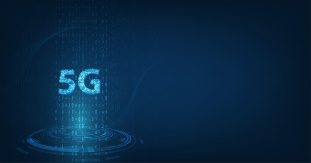 Global network high speed innovation connection data rate, creative glowing 5g on dark blue color background Premium Vector