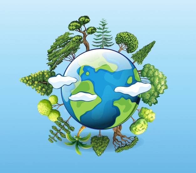 地球上のツリーと地球温暖化ポスター 無料のベクター