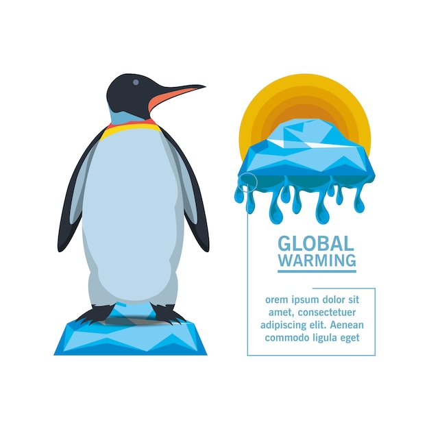 ペンギンのアイコンで地球温暖化 プレミアムベクター