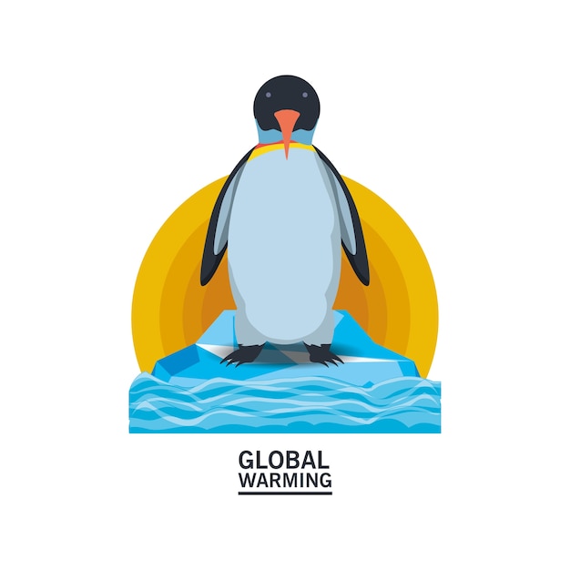 ペンギンのアイコンで地球温暖化 プレミアムベクター