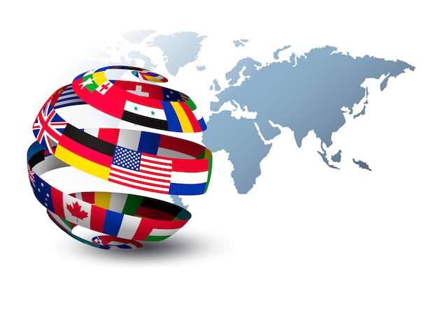 Globe Made Out Of Flags On A World Map Premium Vector 