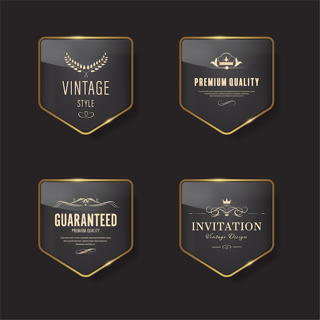 Glossy banner with gold metal frame | Premium Vector