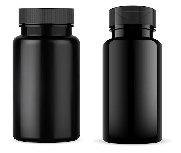 Download Premium Vector Glossy Black Plastic Tablet Bottle Vitamin Container