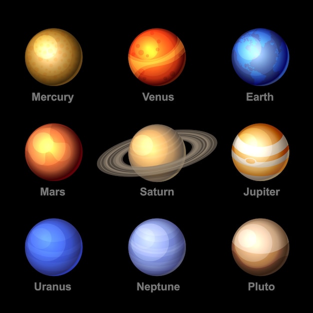 Premium Vector | Glossy color planets of solar system icons.