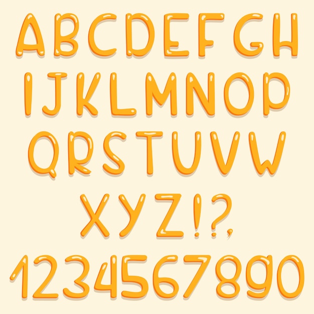 Download Premium Vector | Glossy font design. yellow abc letters and numbers.