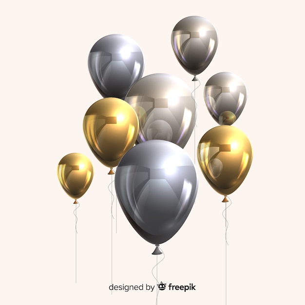 Free Vector Glossy Metallic And Golden Balloons 3d Effect