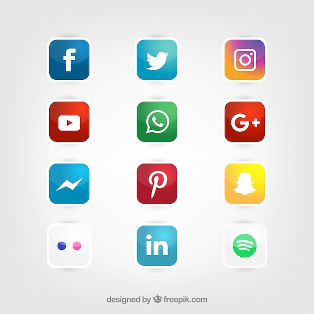 Glossy Social Media Icons Vector Set Free Vector