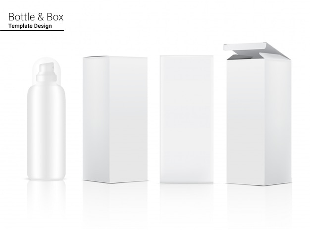 Download Glossy spray bottle mock up realistic cosmetic and 3 dimensional box for whitening skincare and ...