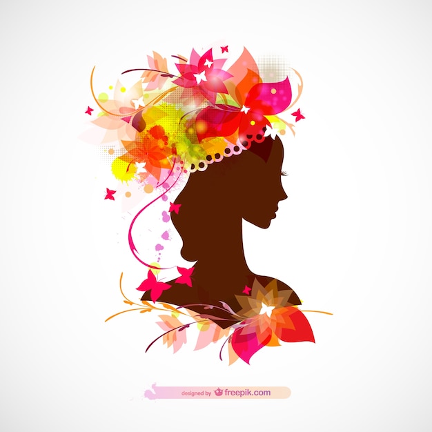Download Glossy woman profile silhouette floral design Vector ...