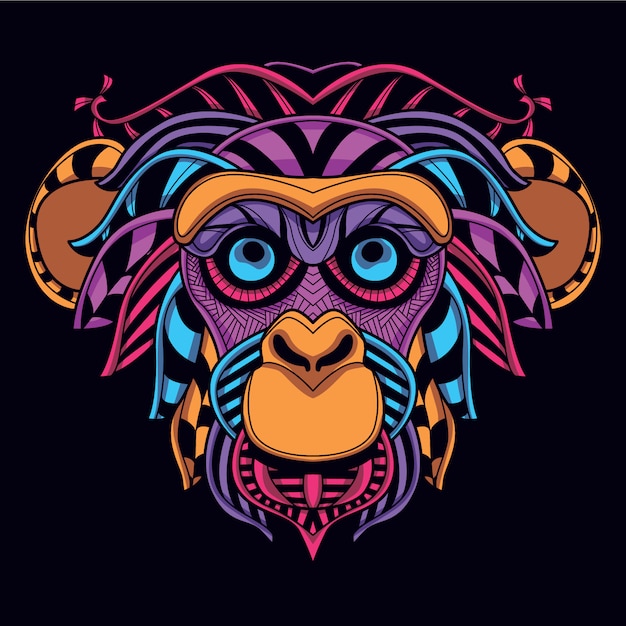 Glow in the dark decorative monkey from neon color Vector | Premium