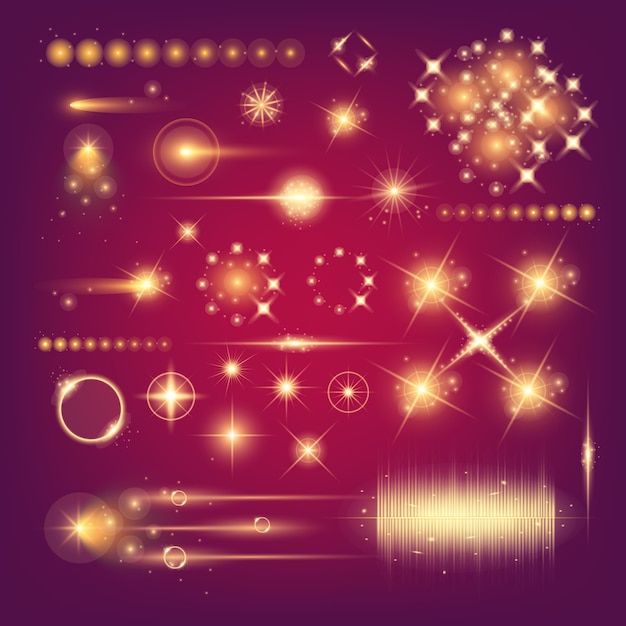 Glow light effect stars bursts with sparkles. Premium Vector