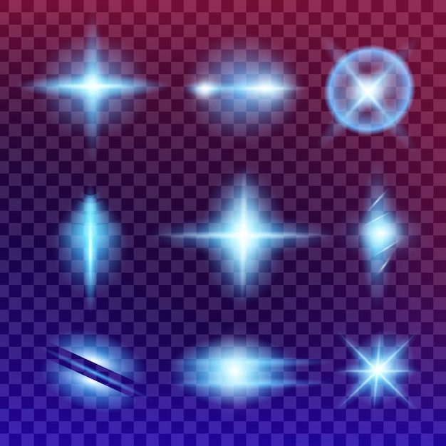 Glow light effect stars bursts with sparkles. Premium Vector
