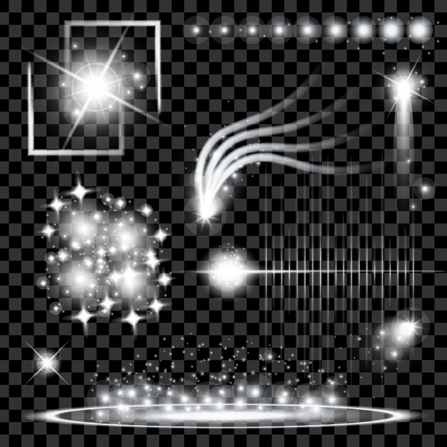 Glow light effect stars bursts with sparkles. Premium Vector