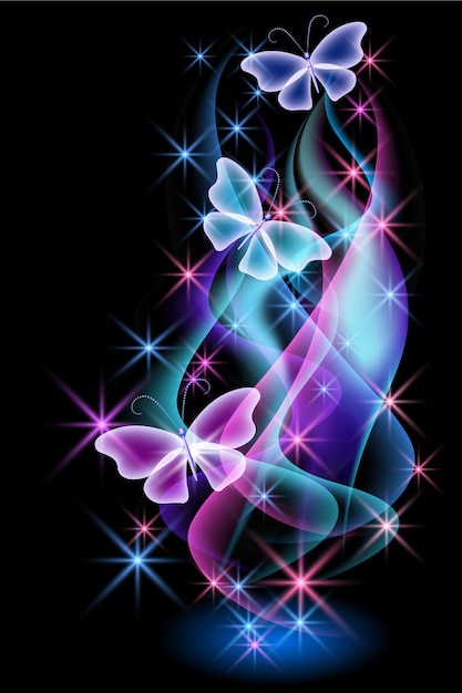 Premium Vector | Glowing background with smoke and butterflies