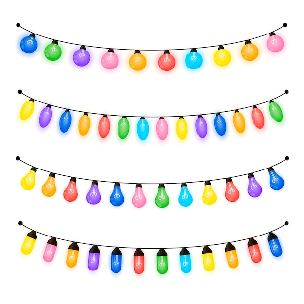 Premium Vector | Glowing bulbs of different shapes, colored christmas ...