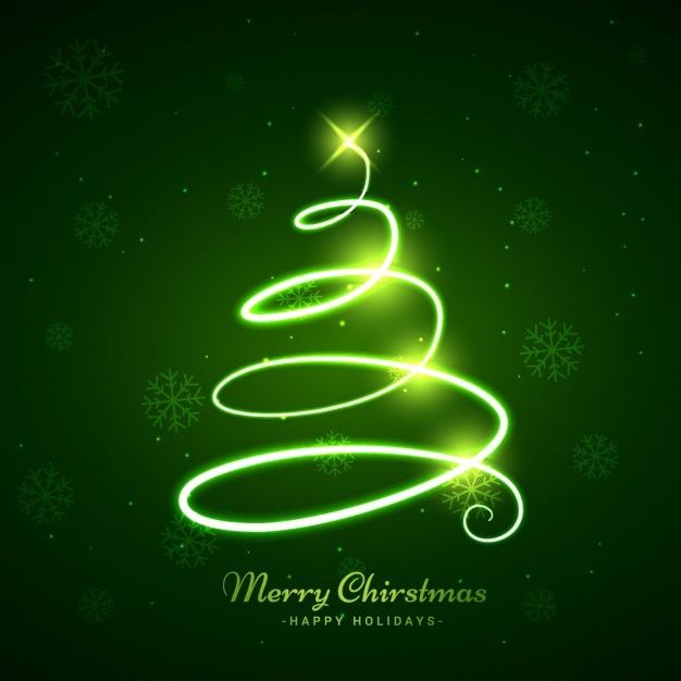 Glowing christmas tree in green\
background