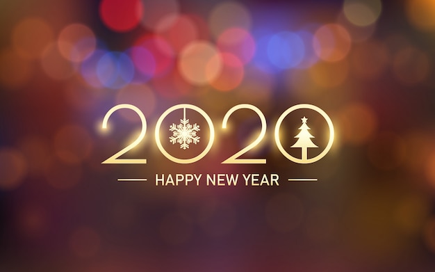 Glowing Golden Happy New Year 2020 With Bokeh And Lens Flare