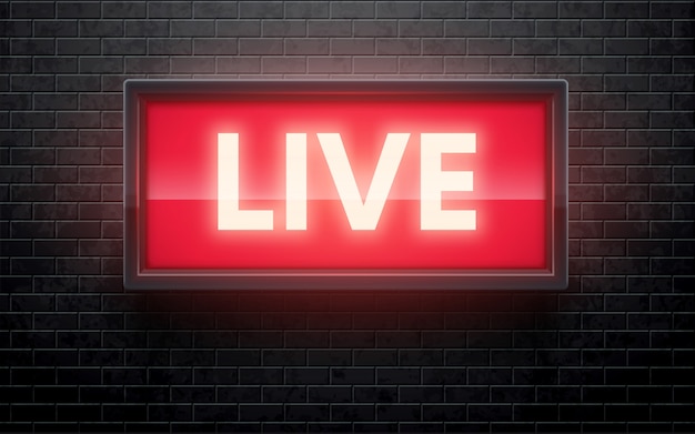 Premium Vector | Glowing live red sign isolated on black brick wall