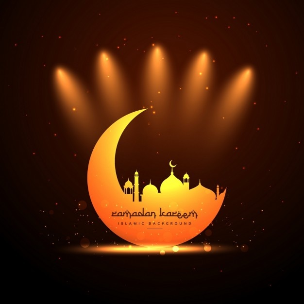 Glowing mosque and moon background