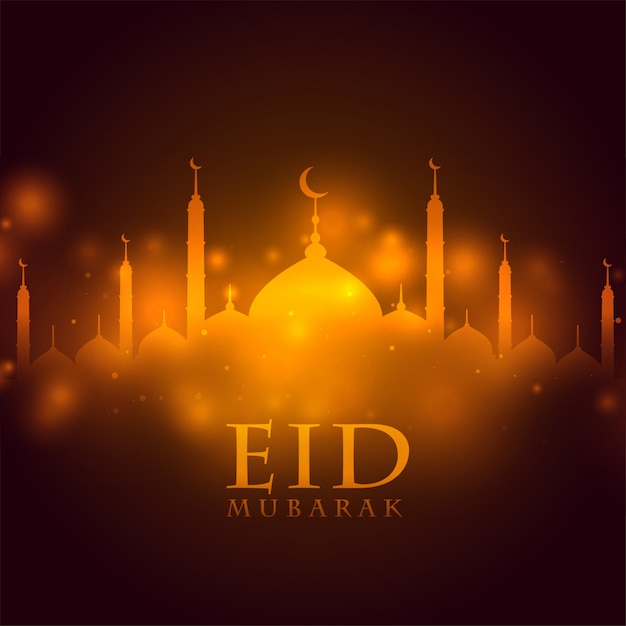 Free Vector | Glowing mosque eid mubarak festival greeting background