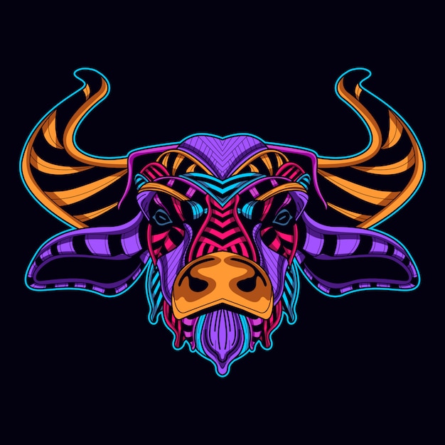 Glowing neon color of bull | Premium Vector