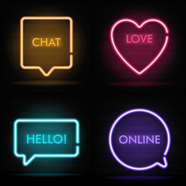 Premium Vector Glowing Neon Different Form Speech Bubbles On Dark