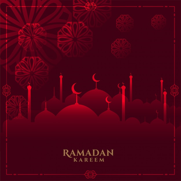 Glowing red ramadan kareem background with mosque | Free Vector