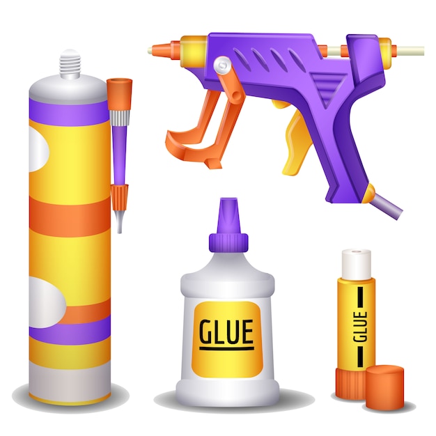 Premium Vector | Glue icons set, cartoon style