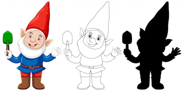 Download Gnome holding shovel in color and outline and silhouette ...