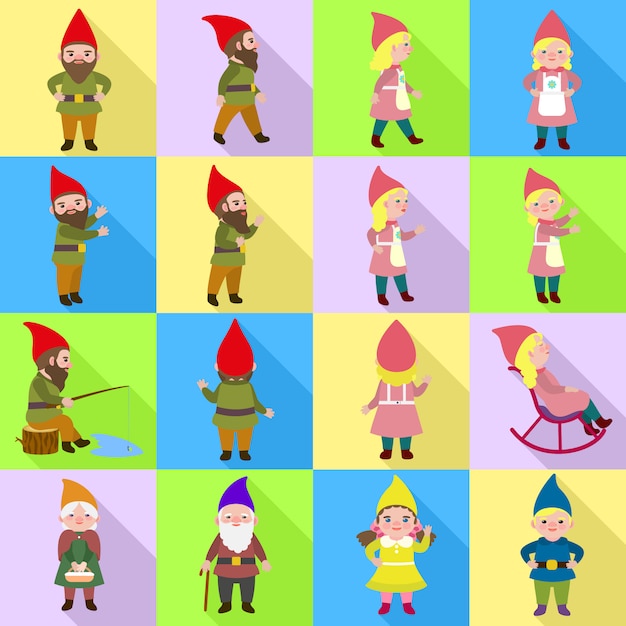 Gnome icons set. flat set of gnome vector Premium Vector