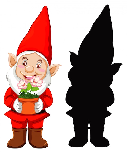 Gnome in santa costume in color and silhouette in cartoon ...