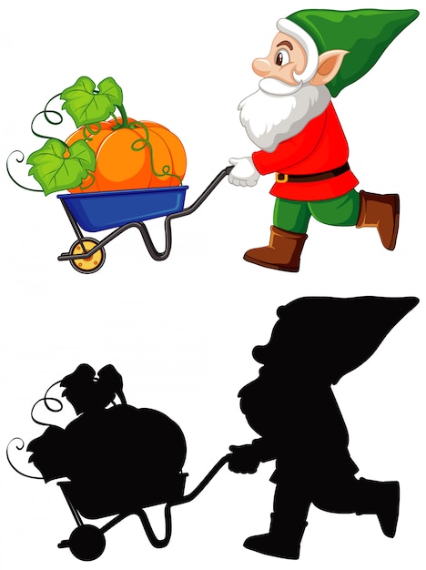 Download Gnome with pumpkin in cart in color and silhouette in ...
