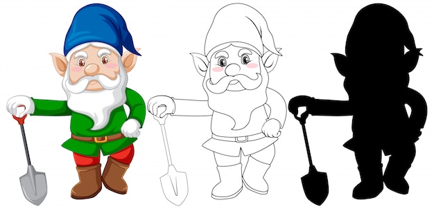 Download Gnome with shovel in color and outline and silhouette in ...