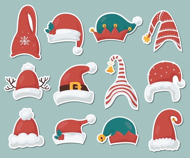 Download Premium Vector Gnomes Hats Stickers Collection Illustration For Greeting Cards Christmas Invitations And Scrapbooking PSD Mockup Templates