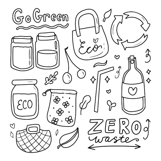 Premium Vector | Go green eco icon drawing doodle collection