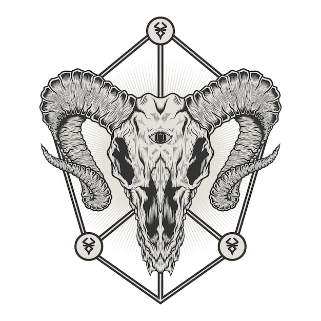 ヤギの頭蓋骨の詳細なイラストデザイン プレミアムベクター