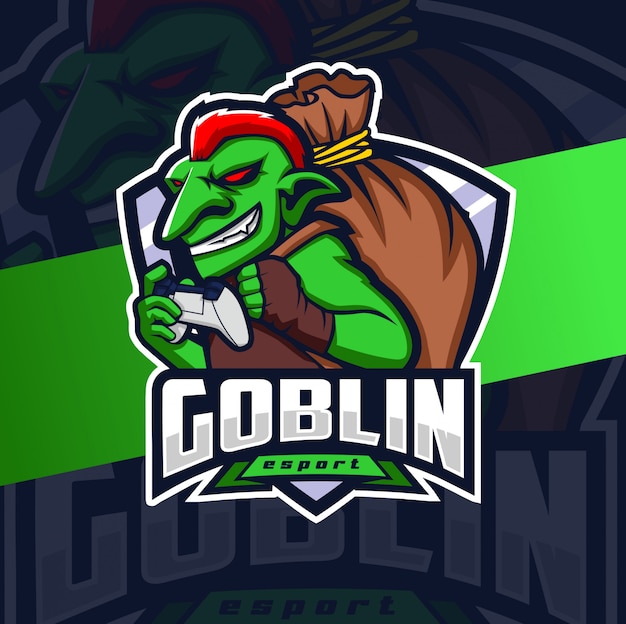 Premium Vector | Goblin gamer mascot esport logo design