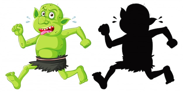 Free Vector | Goblin or troll in color and silhouette in cartoon